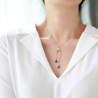 Stainless Steel Embellished Eye Pendant Necklace As Shown In Figure - One Size