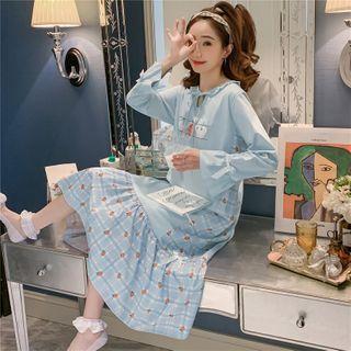 Strawberry Print Bell-sleeve Midi Sleep Dress