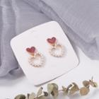 Faux Pearl Heart Drop Earring 1 Pair - Heart Stud Earrings - Wine Red - One Size