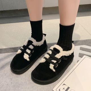 Fluffy Trim Lace-up Shoes