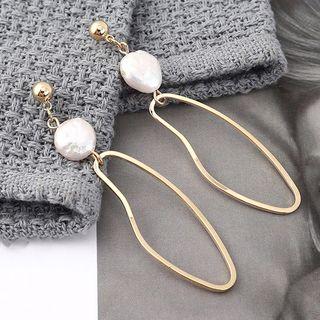 Faux Pearl Alloy Oval Dangle Earring 139854 - Gold - One Size