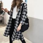 Hooded Plaid Shirtdress Black - One Size