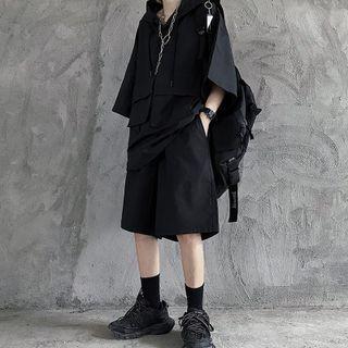 Set: Short Sleeve Plain Cargo Shirt + A-line Shorts