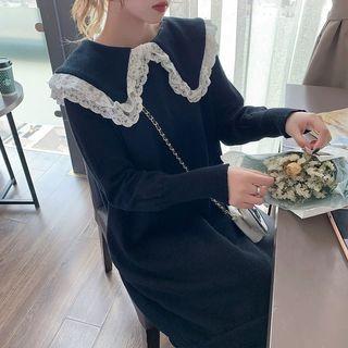 Collared Ruffle Hem Midi Sweater Dress