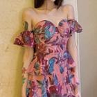Off-shoulder Tiered Floral Print A-line Mini Dress