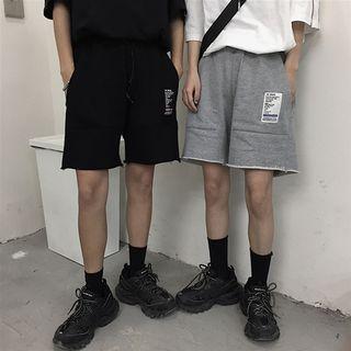 Patchwork Raw-hem Drawstring Shorts