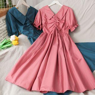 Collared Ruched Midi Dress