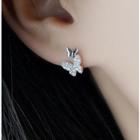 S925 Silver Rhinestone Butterfly Stud Earring Silver - 1 Pair - One Size