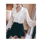 Frilled Notched-collar Double-breasted Blouse