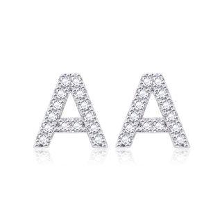Simple Bright Letter A Cubic Zircon Stud Earrings Silver - One Size