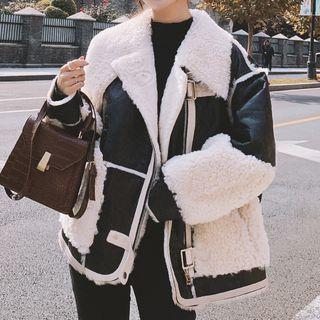 Contrast Trim Fleece Lined Faux Leather Jacket