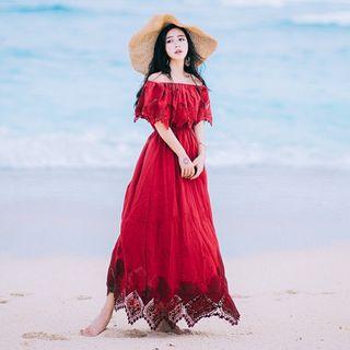 Strapless Lace-trim Maxi Dress