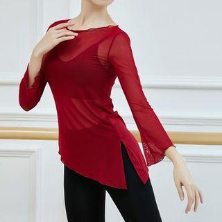 Long-sleeve Slit Mesh Top
