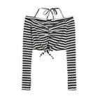 Long-sleeve Off-shoulder Striped Cropped Knit Top