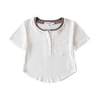 Mock Two-piece Short-sleeve Henley Crop Top