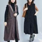 Corduroy Buttoned Hooded Long Vest