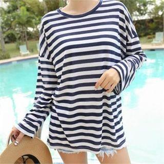 Drop-shoulder Dip-back Stripe T-shirt