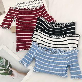 Off-shoulder Striped Ruffle Trim Top