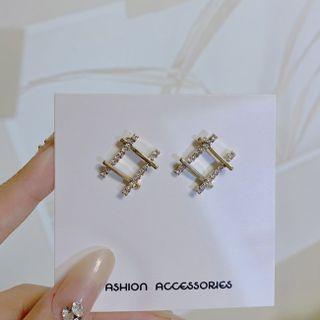 Rhinestone Square Alloy Earring 1 Pair - S925 Silver - Gold - One Size