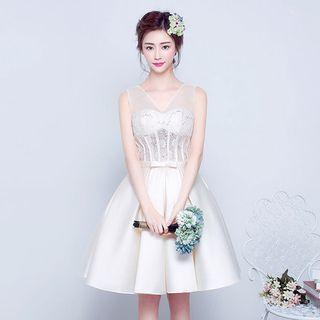 Lace Panel V-neck Cocktail Dress
