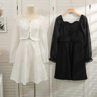 Patchwork Ruffle-trim Mini Dress