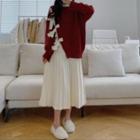 Bow Sweater / Shirred Midi A-line Skirt / Set
