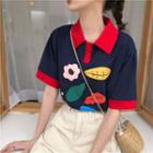 Leaf Print Short-sleeve Polo Shirt