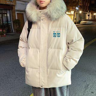 Printed Faux Fur Hooded Padded Coat