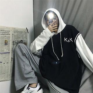 Mock Two-piece Letter Embroidered Oversize Hoodie