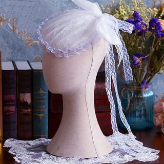 Bridal Lace Pillbox Hat/ Beads Earrings