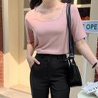 Plus Size Plain Square-neck T-shirt