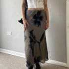 High-waist Floral Print Mesh Maxi Skirt
