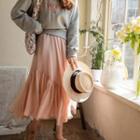 [exclusive] Asymmetric-hem Flared Long Skirt Pink - One Size