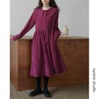 Collared Long-sleeve Mini A-line Corduroy Dress