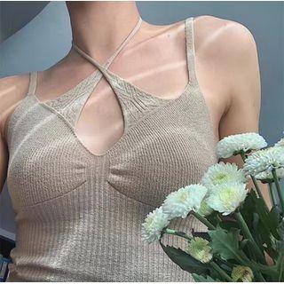 Sleeveless Plain Halter Knit Top