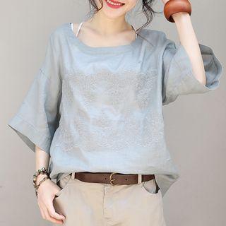 Embroidered Flared-sleeve Blouse