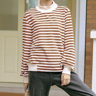 Striped Mock-neck Sweatshirt Khaki - One Size