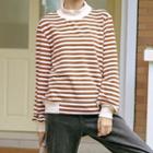 Striped Mock-neck Sweatshirt Khaki - One Size