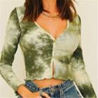 Tie-dyed Buttoned Long-sleeve T-shirt