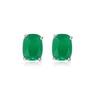 Sterling Silver Elegant Simple Geometric Oval Green Cubic Zirconia Stud Earrings Silver - One Size