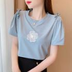 Puff-sleeve Ruffled Floral T-shirt