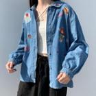 All Over Embroidery Denim Jacket Blue - One Size