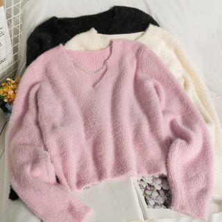 Chain-accent Loose-fit Furry Sweater