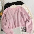 Chain-accent Loose-fit Furry Sweater