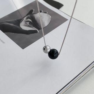 Agate Bead Pendant Stainless Steel Necklace 1 Pair - Silver - One Size