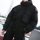 Cropped Hooded Padded Cargo Jacket Black - One Size