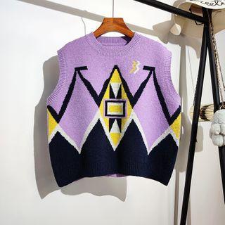 Round-neck Print Knit Vest