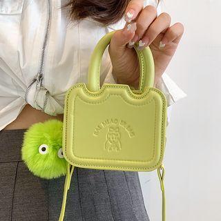 Set: Cartoon Embossed Crossbody Bag + Bag Charm
