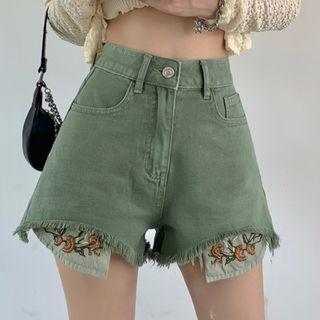 High-waist Embroidered A-line Shorts