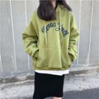 Lettering Hooded Pullover Green - One Size